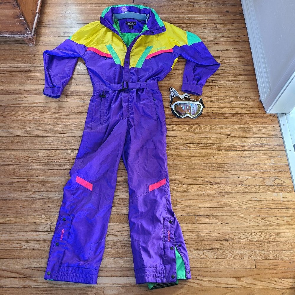 90s Vintage Nevica Frontline FS 20 RS Neon Ski Suit + Snow Goggles! | US 38 (M)